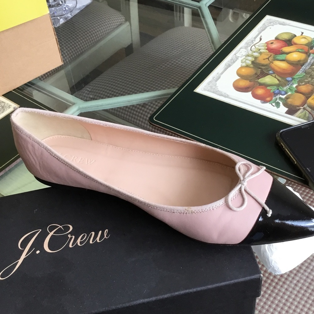 J. Crew Pink Ballet Flat with Black Patent Cap Toe